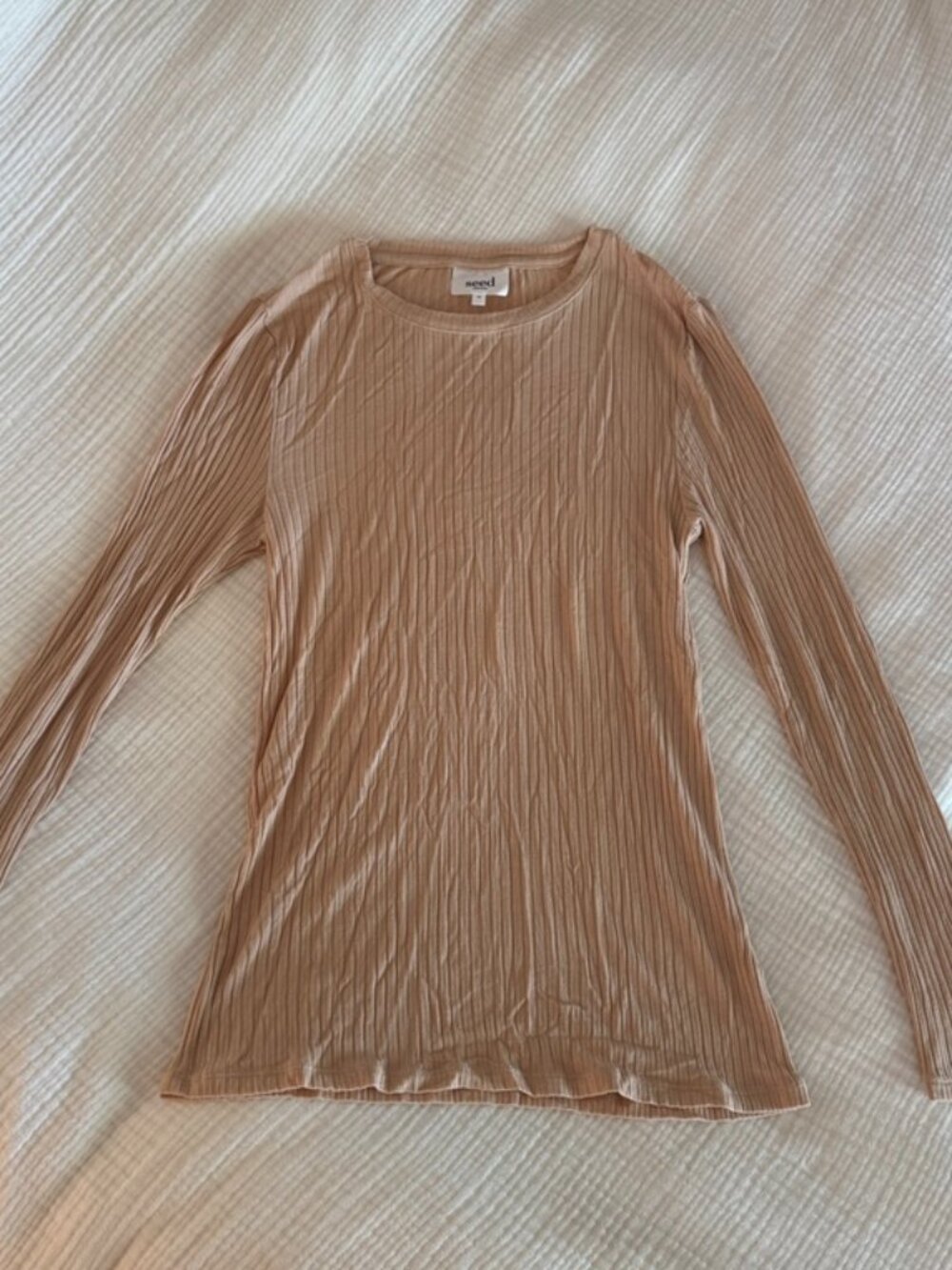 Seed Heritage Beige Long Sleeve Ribbed Knit Top - Size S